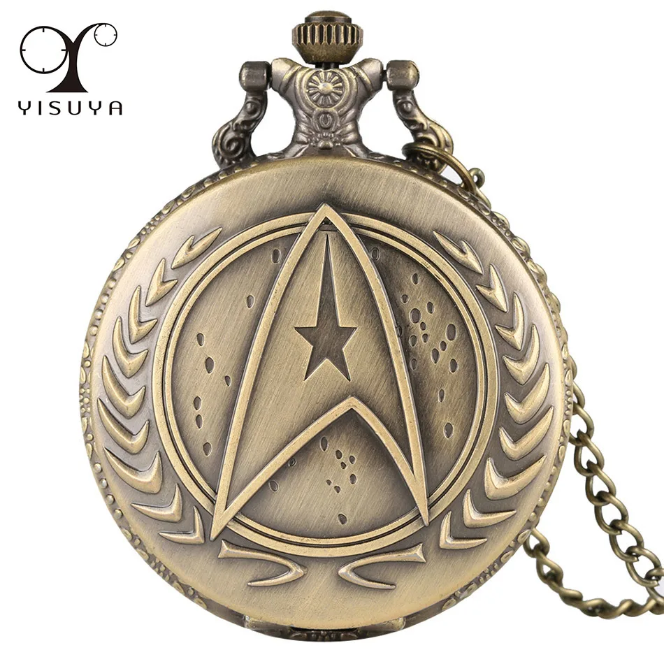 

Bronze Star Shield Display Quartz Pocket Watch Men Women Retro Sweater Chain Pendant Necklace Watches Gifts Kids Dropshipping