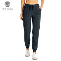 crz yoga womens lightweight workout joggers casual lounge cargo drawstring elastic waist running pants with pockets 28 inches