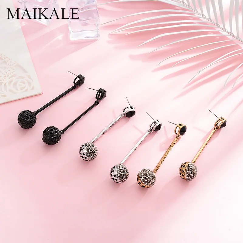 Женские винтажные серьги подвески MAIKALE длинные металлические с выложенным