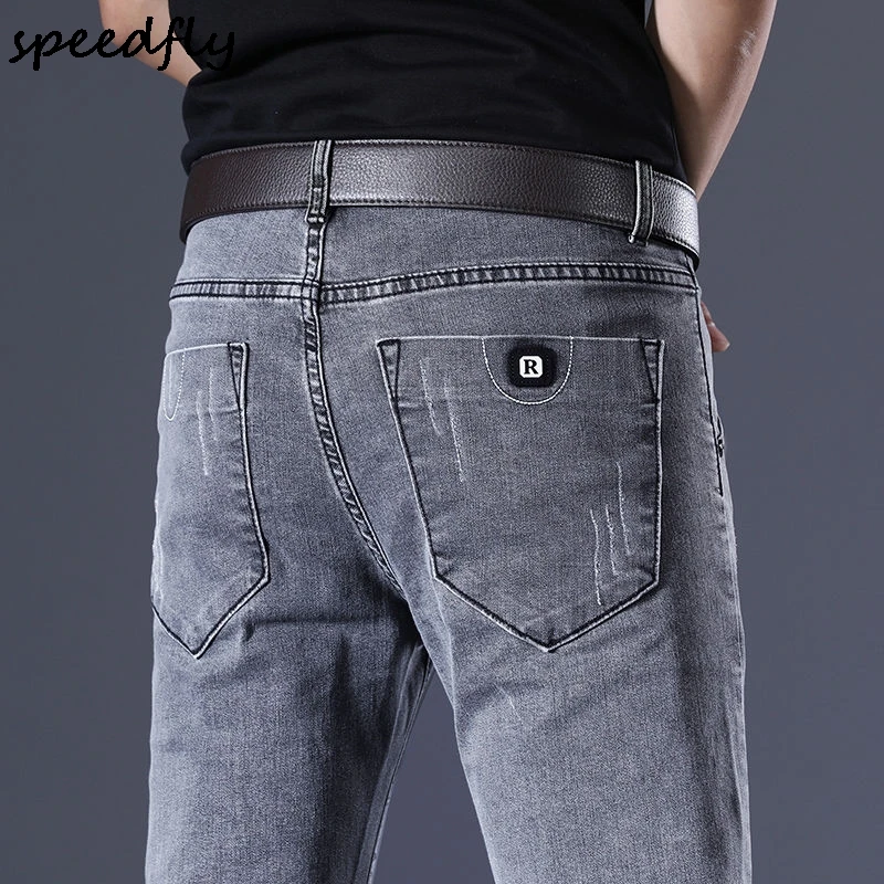 

Brand New Denim Jeans Men Hip Hop Slight Stretch Jeans Mid Waist Full Length Young Fashion Pencil Pant High Quality