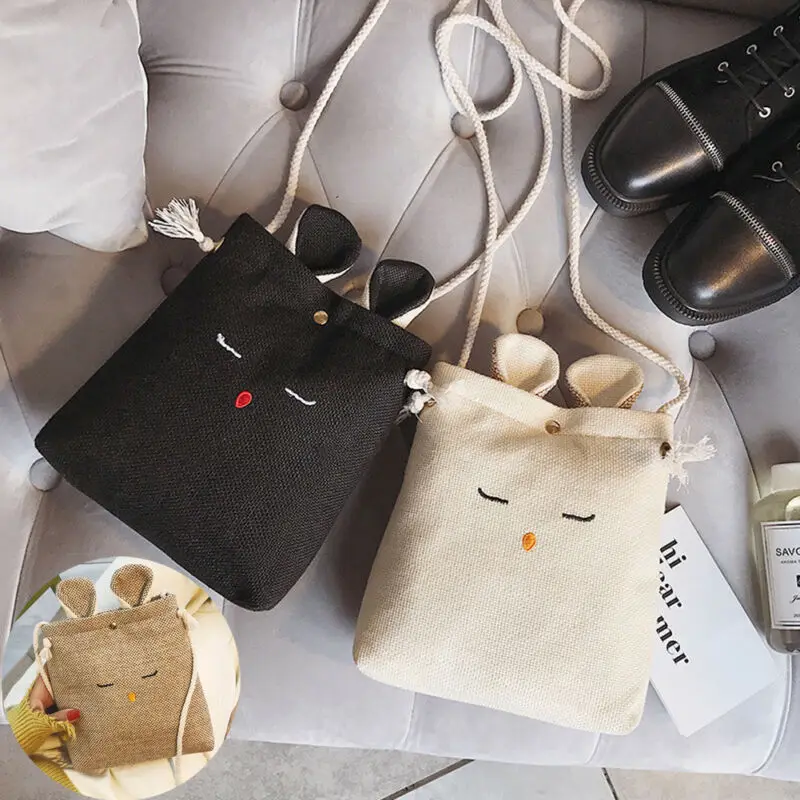 Сумка женская льняная с кроличьими ушками маленький саквояж кросс боди в