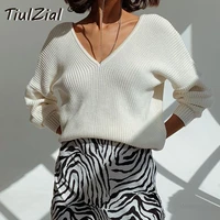 tiulzial pure autumn knitted sweater women 2020 loose pullover jumper vintage off shoulder sweater for woman korean white
