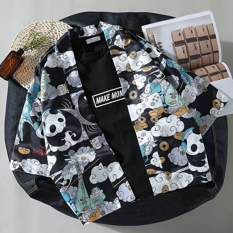 

Kimono Cardigan for Mens New Summer Japanese Style Cartoon Printing Loose Thin Leisure Tao Robe Fashion Sun Protection Clothing