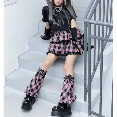 Ruibbit New Arrival Gothic Harajuku hot girl cake dress Pink sweet soft punk Japanese lace plaid Mini Short skirts | Женская одежда