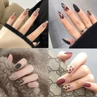 Накладные ногти, 24 шт., леопардовая тема, полное покрытие, черные, в форме сердца, прозрачные, на шпильках, французские накладные ногти с клеем, съемные Типсы