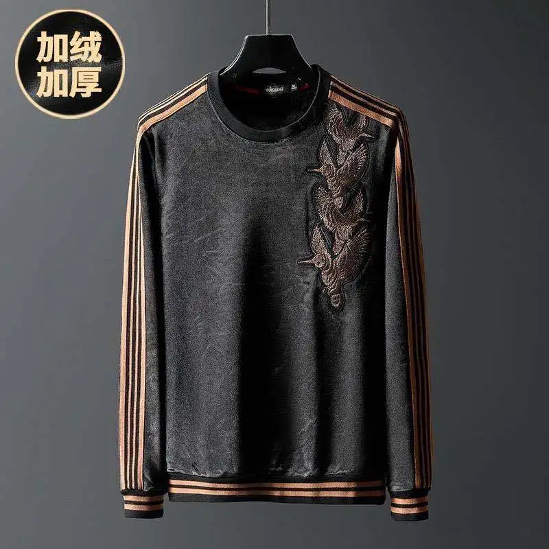 Autumn and Winter Plus Velvet Padded Sports Leisure Suit Men's Embroidery Stitching Men's Large Size Sweater Pants Tide Jogger