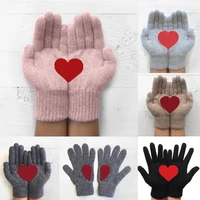 ladies love heart printed knitted full finger wrist gloves women girls winter warm riding cycling gloves mittens 2021