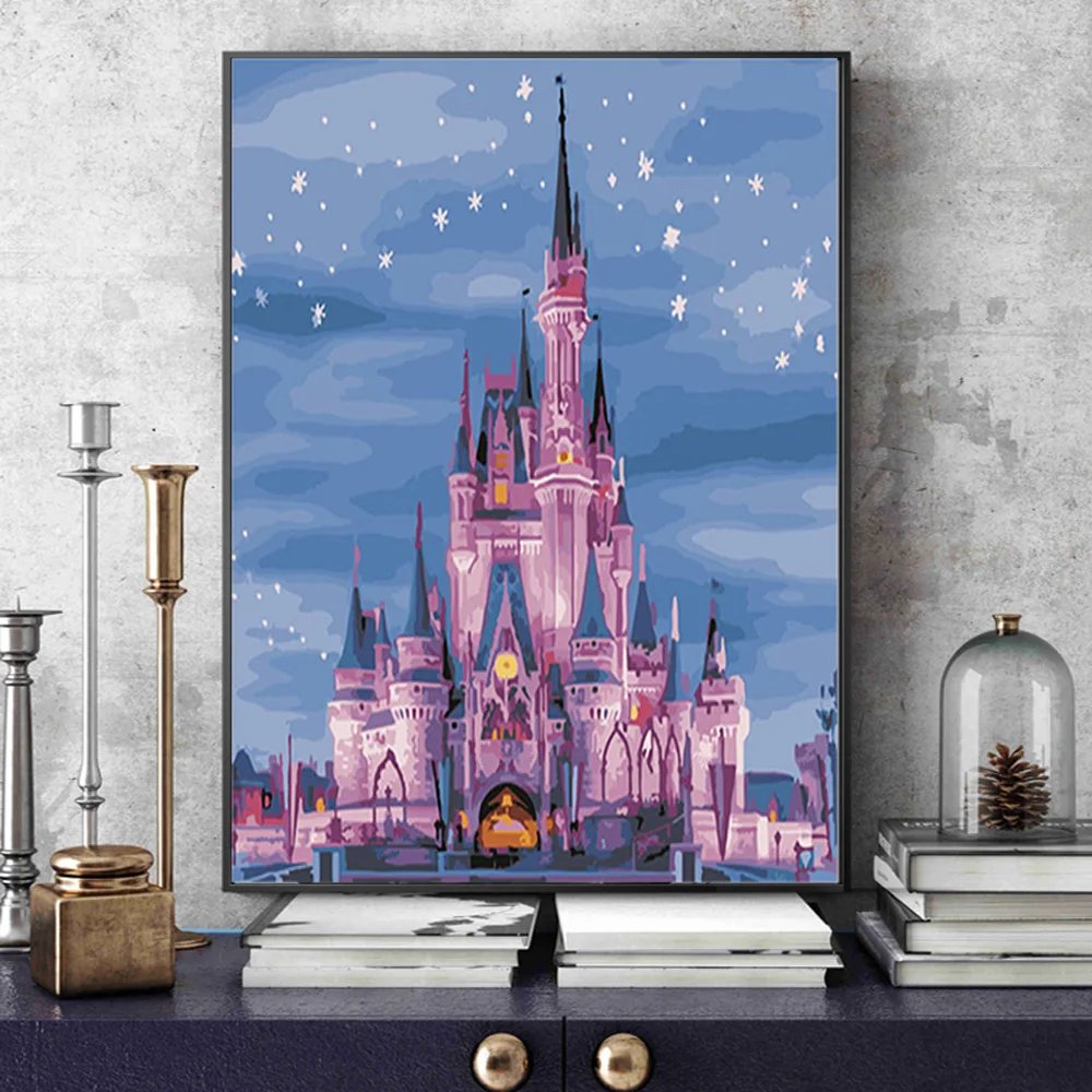 

Disney Castle DIY Handmade Oil Painting On Canvas Wall Art Poster Painting By Numbers Home Decoration For Kids Room Cuadros