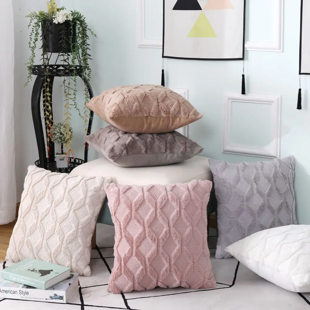 

Free Shipping 3D Rhombus Geometric Plush Throw Pillow Case 30*50/45*45cm Cushion Cover Home Living Room Sofa Decor
