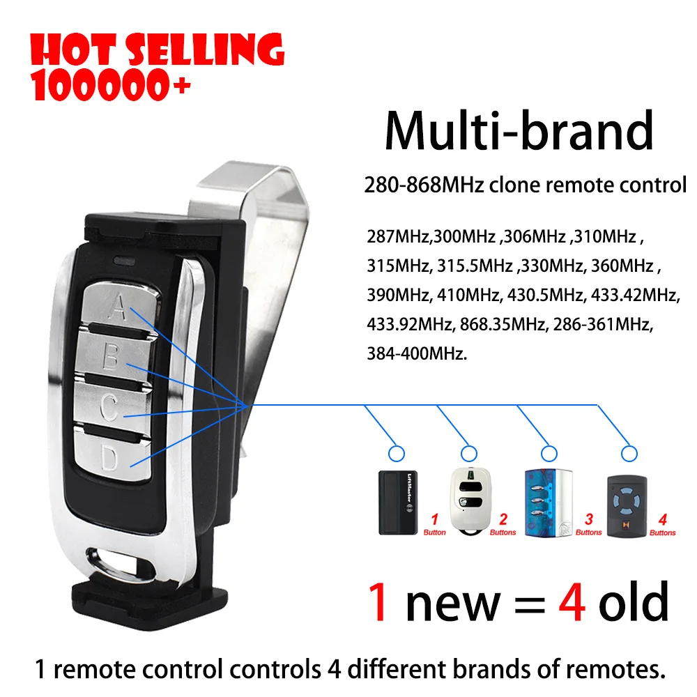 

New Multi Frequency 315/390/433MHz/868MHz Remote Control Garage Door Opener Rolling Code Clone for Gate 433 mhz DOORHAN HORMANN