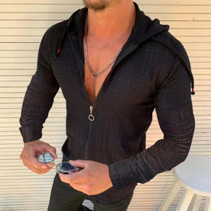 

2020 Autumn Fashion Plaid Hooded Sweatshirt For Men Casual Long Sleeve Zipper Top Male Drawstring Casual Slim Hoodies Streetwear