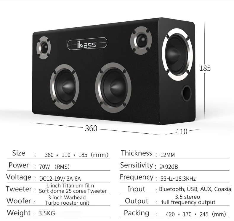 IBASS GaGa деревянная bluetooth колонка 70 Вт автомобильная уличная домашняя 6