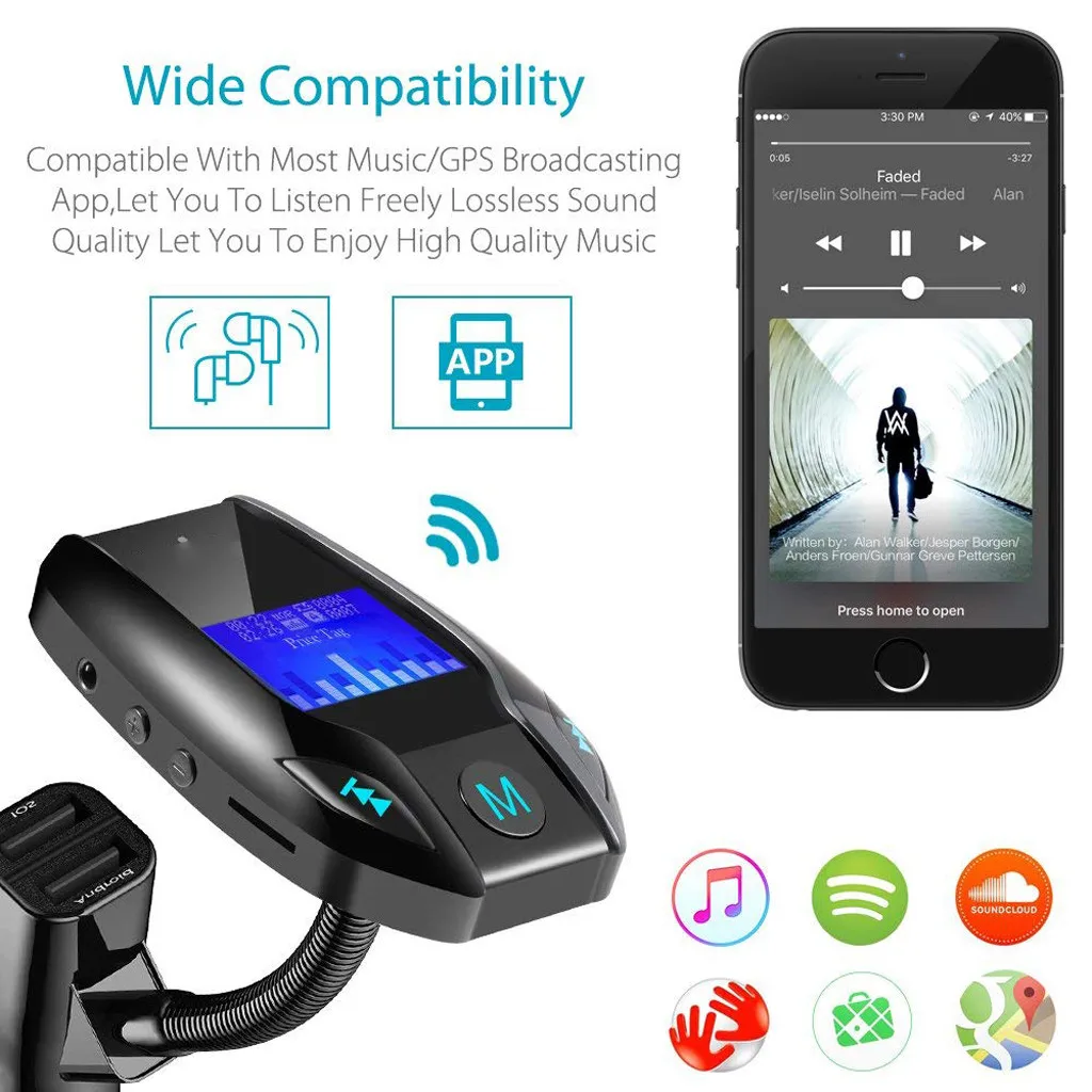 Автомобильный fm-передатчик Bluetooth 5,0 FM модулятор USB Автомобильное зарядное устройство комплект громкой связи музыкальный плеер ночное видение светодиодный светильник
