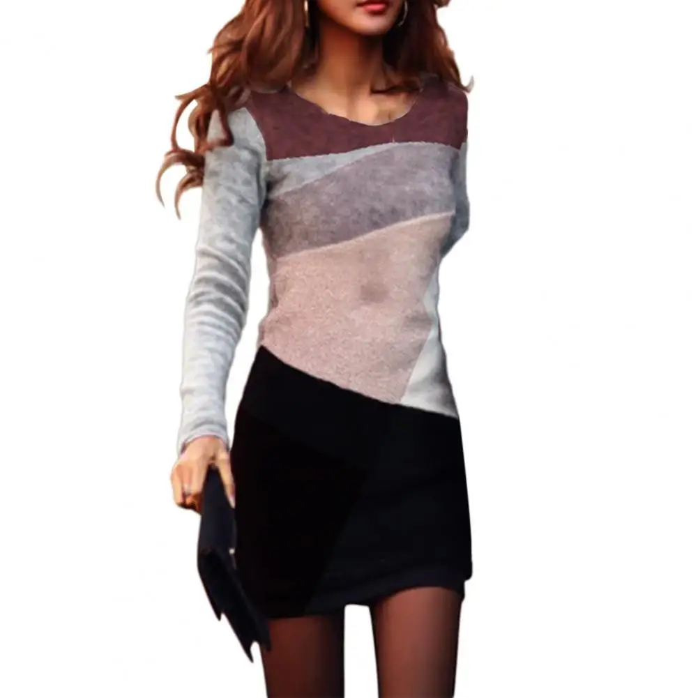 

New 2021 Spring Casual Loose Women Dresses Fashion Long Sleeve Color Block Waist Tight Mid-length Basic Blouse Mini Dress