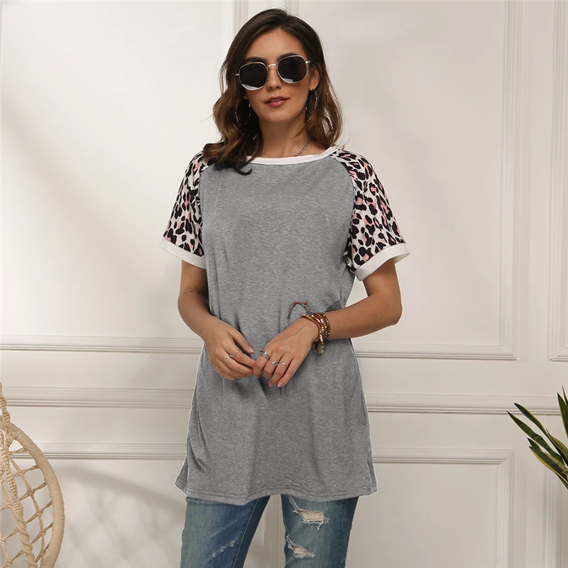 

Spring Summer Leopard Printing Patchwork CottonTops Tee Ladies Shirt Blusas Clothing 2021 Summer Women Casual T-shirts