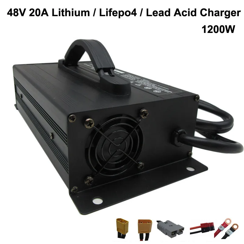 

1200W 48V 20A Lithium Lifepo4 Lead Acid Fast Charger 13S 54.6V 14S 58.8V 16S 58.4V 15S 54.75V Ebike RV Motorcycle Li-ion Charger