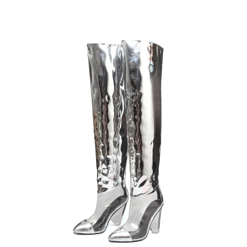 Пикантные Великолепные Сапоги до бедра с острым носком и кристаллами женские