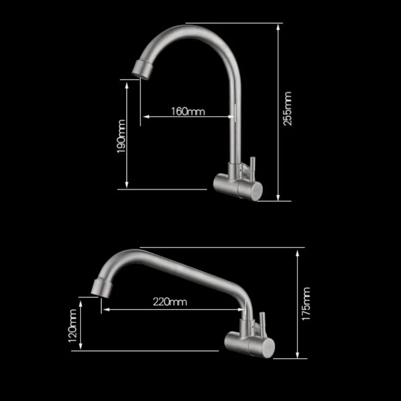 G1/2 304 Stainless Steel Wall-mounted Single Cold Lengthen Mop Pool Faucet 360° Rotating Lead-free Brushed Kitchen Sink Tap |
