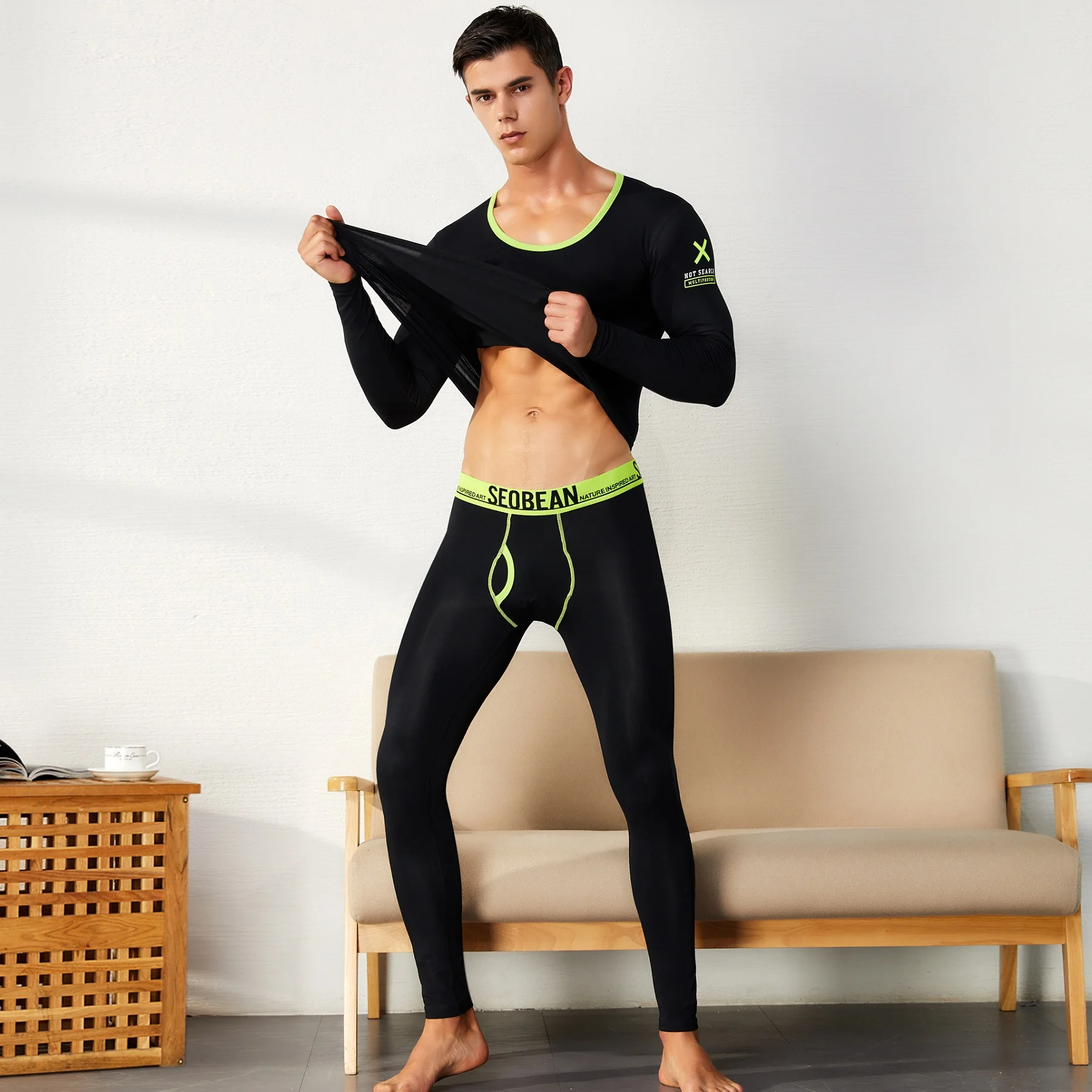 Мужское хлопковое термобелье сексуальные одноцветные кальсоны теплые