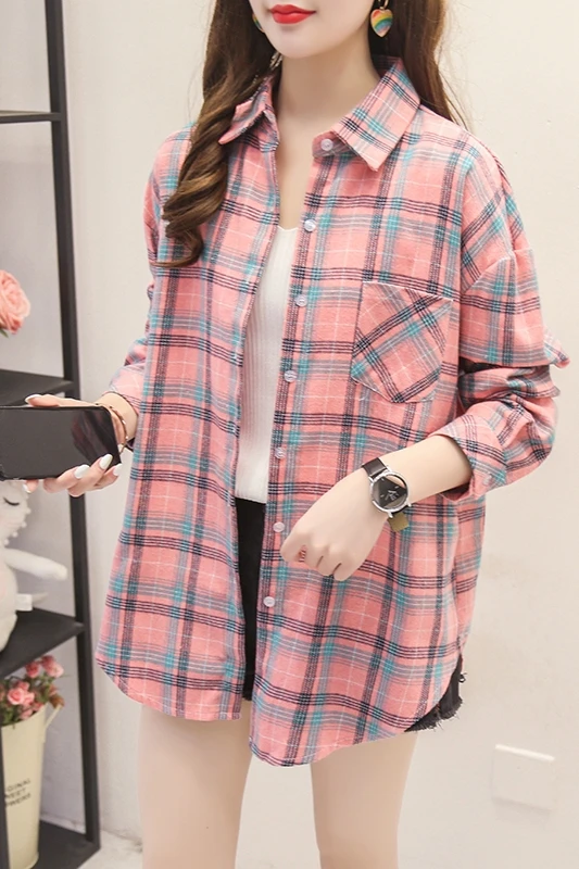 

Student Plaid Shirt Long Sleeve Korean loose 2021 spring and autumn new style college style shirt coat