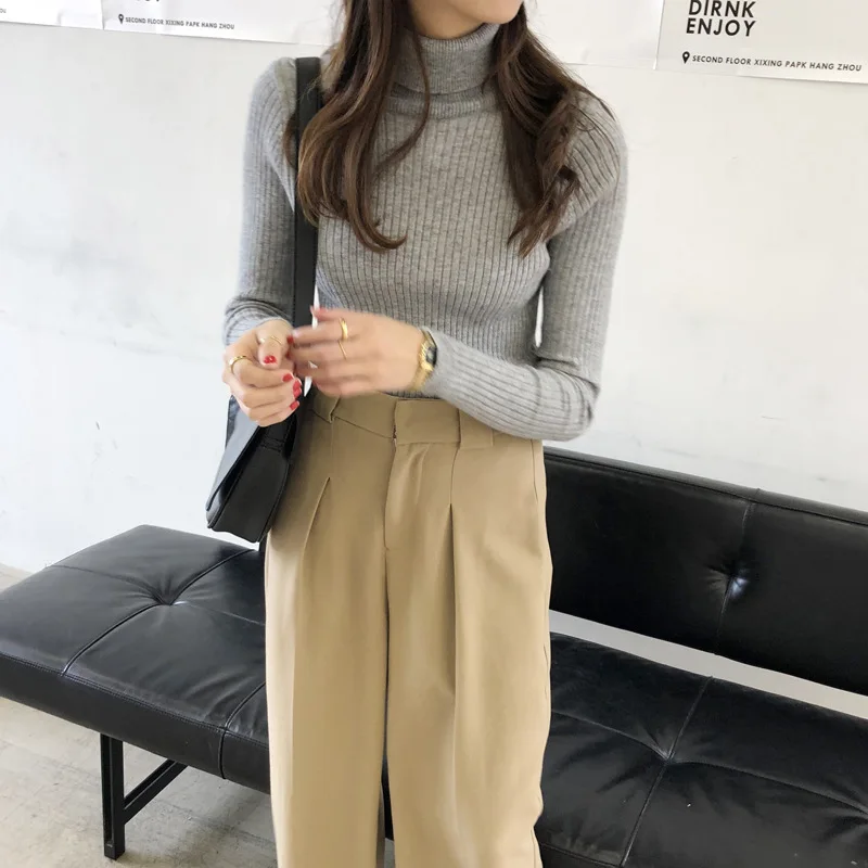 Basic Ribbed Turtleneck Sweater Women Knitted Pullover Sweaters Fall Winter | Женская одежда