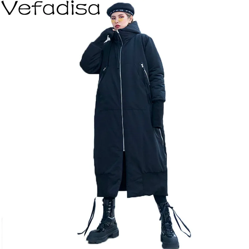 Vefadisa однотонная черная зимняя парка для женщин 2019 на молнии Толстая с капюшоном