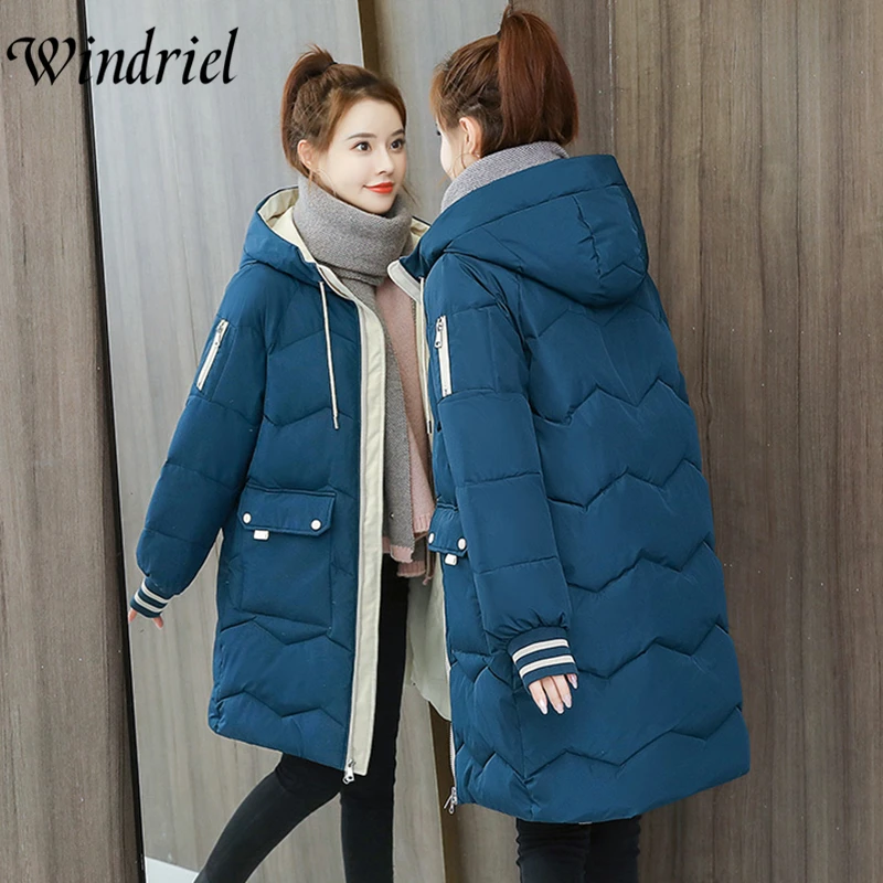 Длинное зимнее пальто для женщин с капюшоном Толстая Теплая стеганая одежда