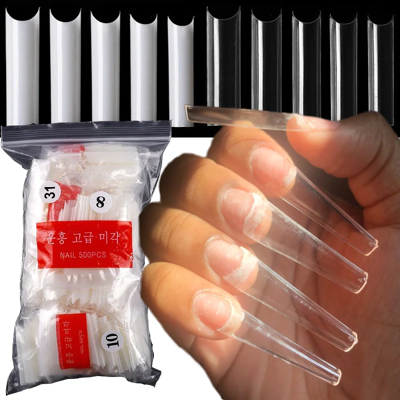 

500 Tips Kit Bagged Fake False Nails Full Half French Acrylic ABS for Manicure Fingers Toes Set C Smile Sharp 10 Sizes Nail Tips