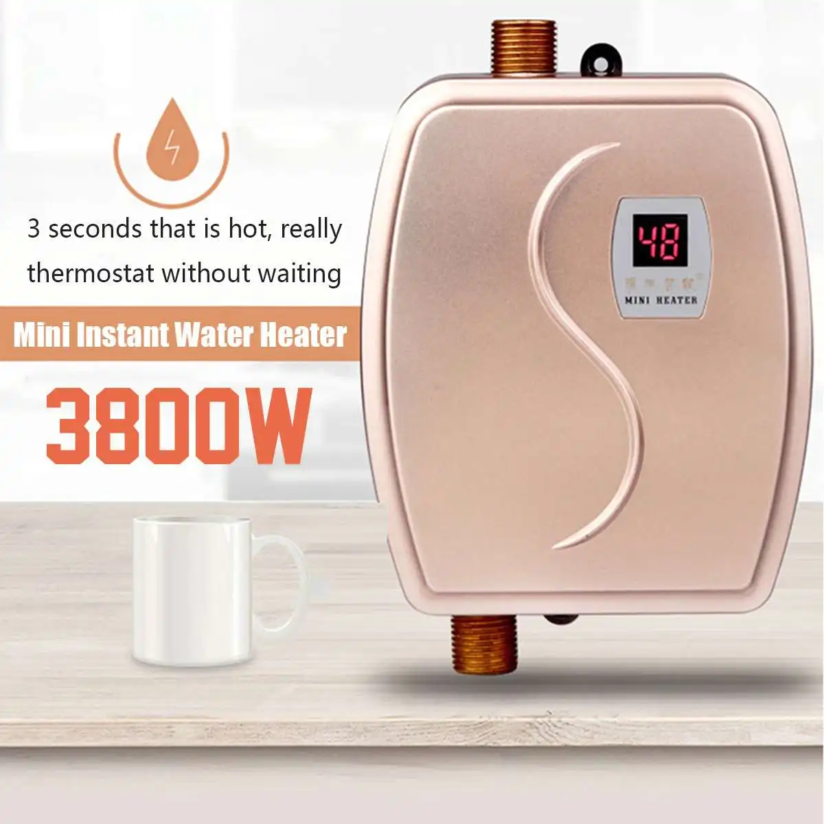 

3800W Mini Tankless Instant Hot Water Heater Faucet kitchen Heating Thermostat US/EU Plug Intelligent Energy Saving Waterproof