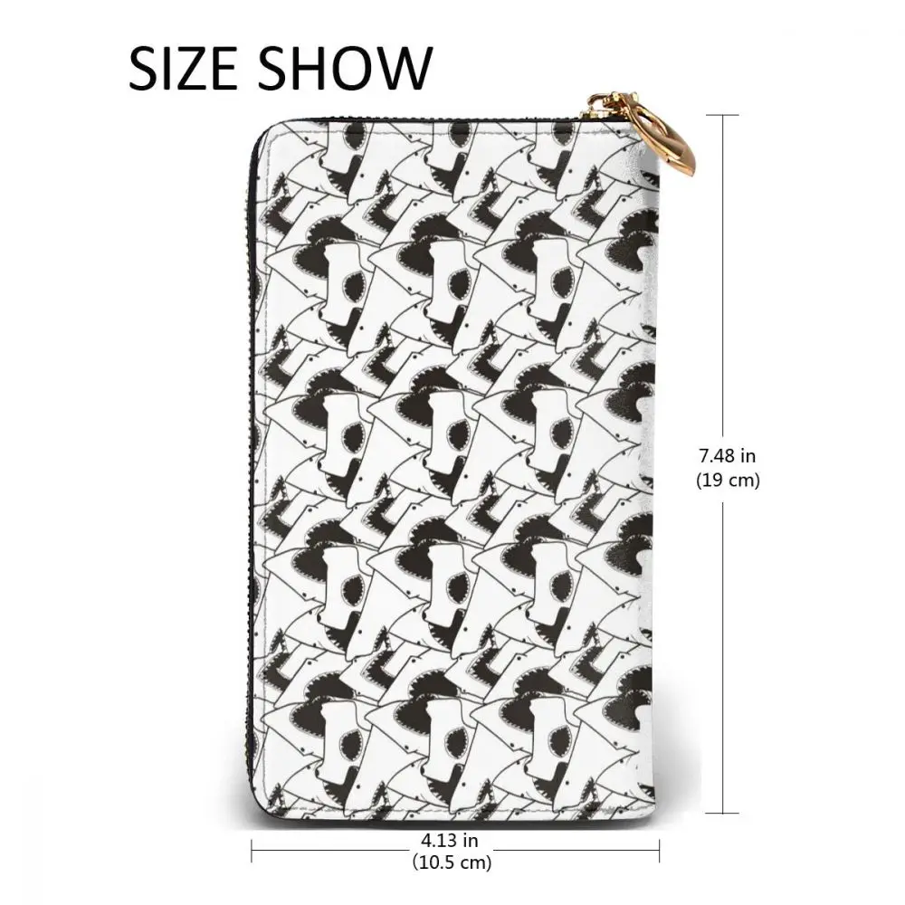 

Shark Black White Leather Long Wallet for Credit Card Holder Clutch Bags Unisex Leather Large Capacity