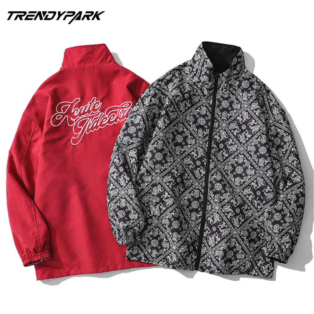 Мужская винтажная куртка ветровка Двусторонняя в стиле хип хоп с принтом пейсли