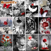 ruopoty 60x75cm diy frame painting by number kits rose and animal paint by numbers for adult wall art picture home decor gift