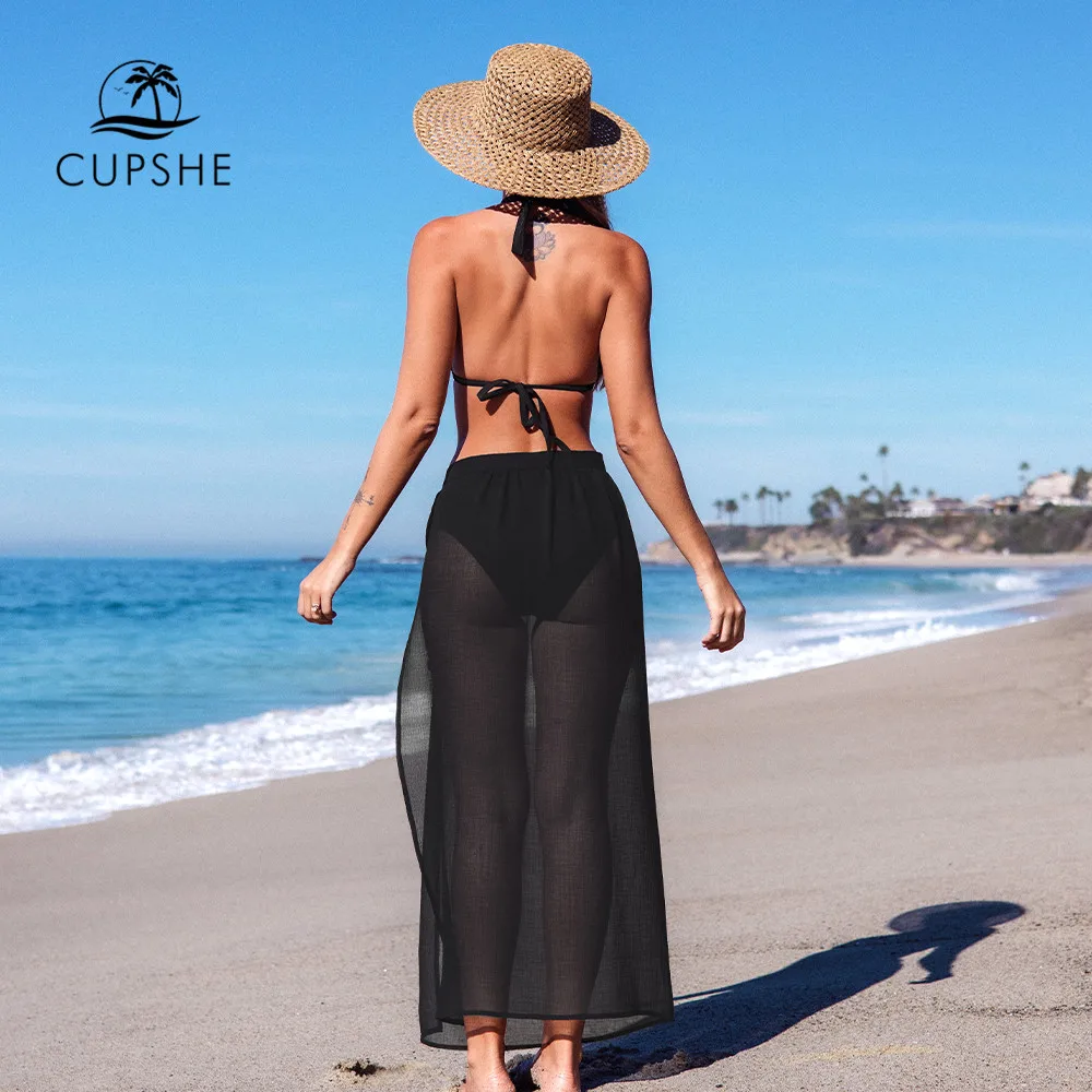 CUPSHE бикини купальник и накидка юбка наборы для женщин сексуальный черный на