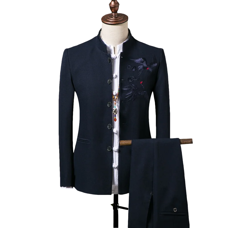 

2020 Brand Men Suits Big size Chinese Mandarin Collar Male Suit Slim Fit Blazer Wedding Terno Tuxedo 2 Pieces Jacket & Pant 4XL