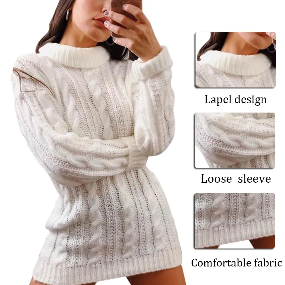 

2020 Turtleneck Bodycon Knitted Mini Dress Women Sweater Dress Winter Female Sexy Ladies Autumn Soft Warm Short