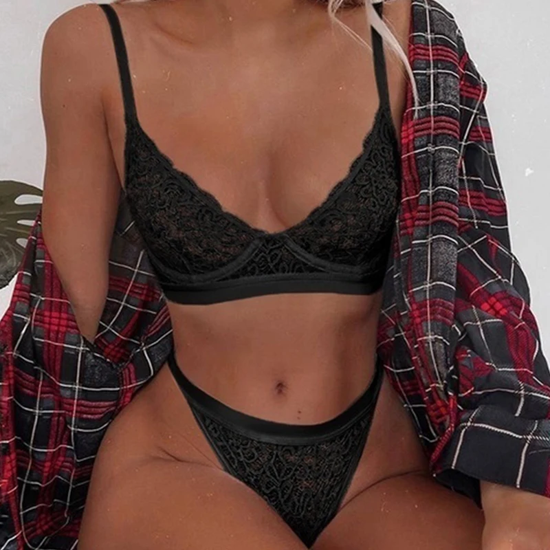 

Sexy Bra Women Ultrathin Underwear Set Plus Size 2XL Women Transparent Bra Sets Lace Embroidery Lingerie Set Brassiere Mujer