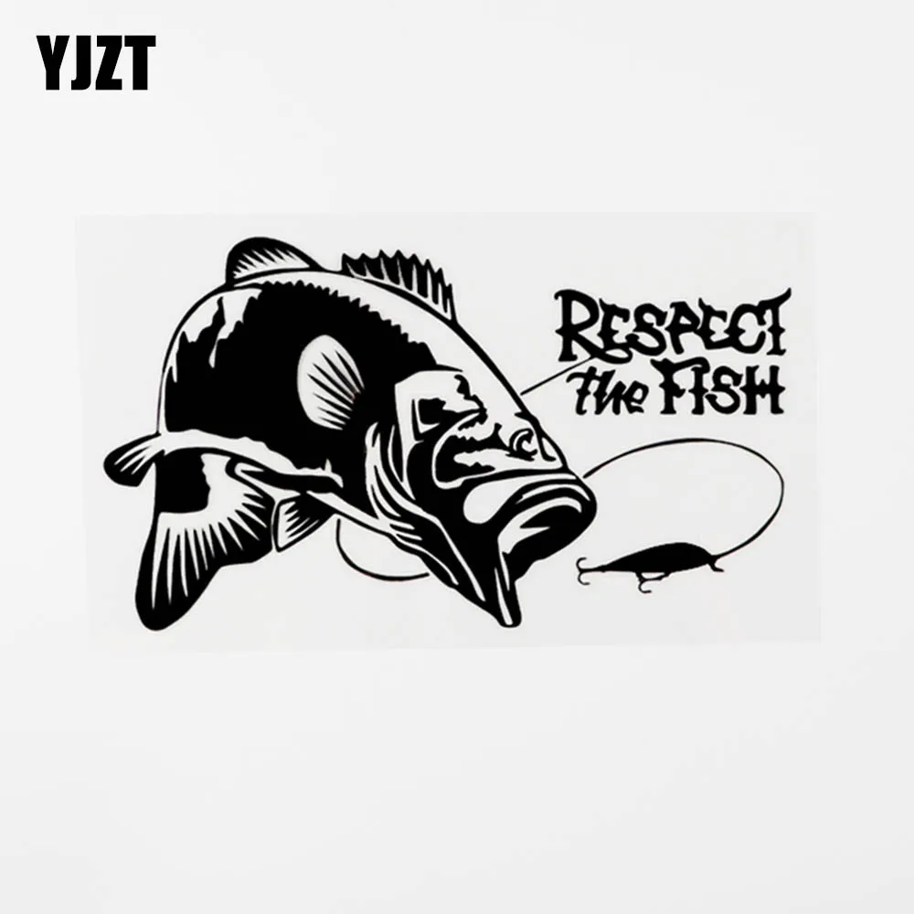 

YJZT 17CM×9.6CM Interesting Respect The Fish Vinyl Car Sticker Decal Black/Silver Accessories 8C-0458