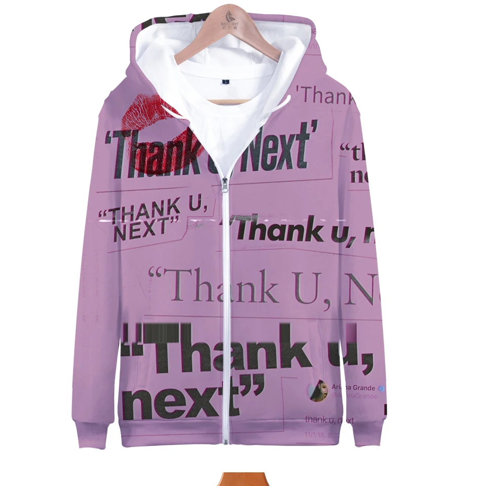 Thank U Next Harajuku толстовки на молнии с капюшоном куртка осень/зима мода певица Ариана Гранде 3D толстовки