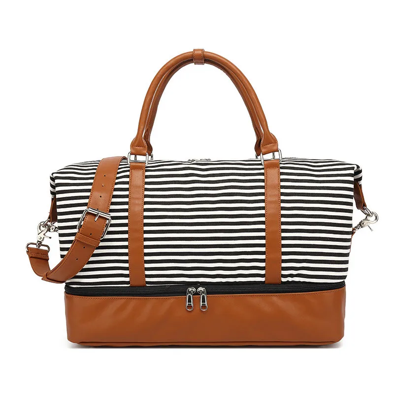 

Travel Bag New Fashion Striped Travel Bag Canvas Hand-Held Luggage Bag Storage Sports Bag Wet and Dry Separation Package