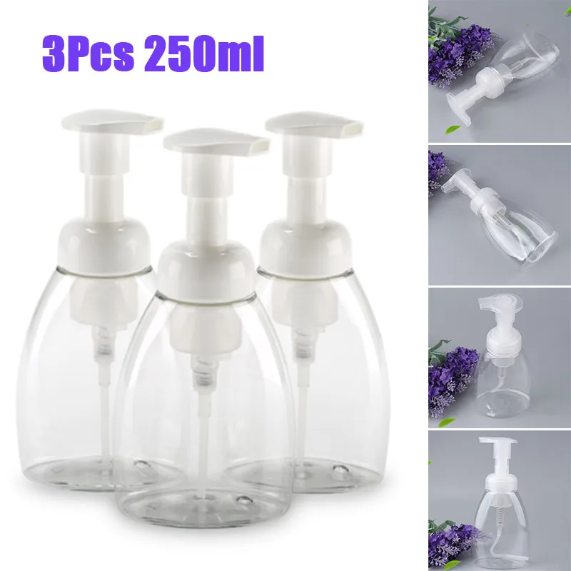 3PCS 250ML 300 мл пустые Пластик путешествия Пенообразователь для мытья рук насос распределителя пены пенясь бутылка жидкости для геля для душа, пены для путешествий - Цвет: 3PCS 250ML
