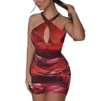 2021 new tie dye bodycon dress for women party night vestidos cross lace up backless mini dress ladies elegant clubwear