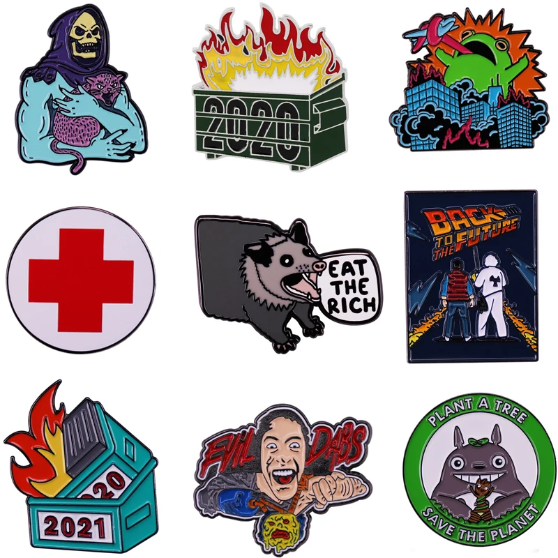 

12 pcs/lot E2991 Funny Metal Enamel Pins Brooches for Women Men Lapel Pin Backpack Bags Badge Gift Jewelry