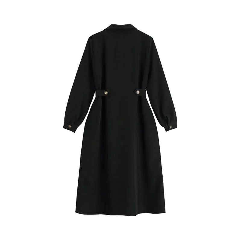 Черное клетчатое женское шикарное модное платье-рубашка средней длины на