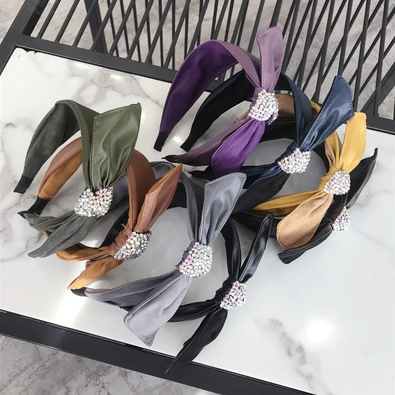 

PU Leather Flash Diamond Oversized Bow Hairbands For Women Headband Hair Accessories Hair Band Flower Headbands Head Wrap