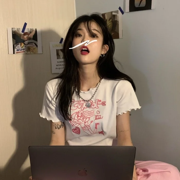 Girls' Embroidered T-shirt Short Sleeve Hot Girl Base Coat Summer Korean Slim Fit BM Style White Top | Женская одежда