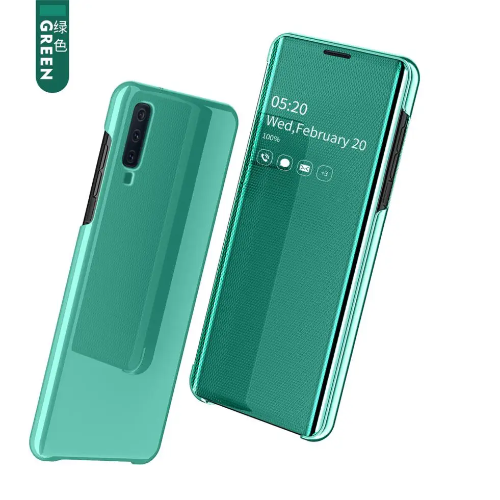 green Для samsung Galaxy A50 A70 A30 A750 A7 зеркальный флип-чехол для макияжа тонкий модный умный чехол для мобильного телефона - Цвет: green