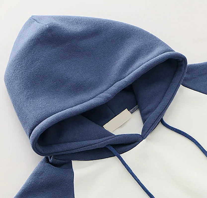 

Womens Fleece Padded Winter Sweatshirt Blue White Oversize Loose Fit Hoodie Cotton Made Raglan Cat Graphic Autumn Pollover Top