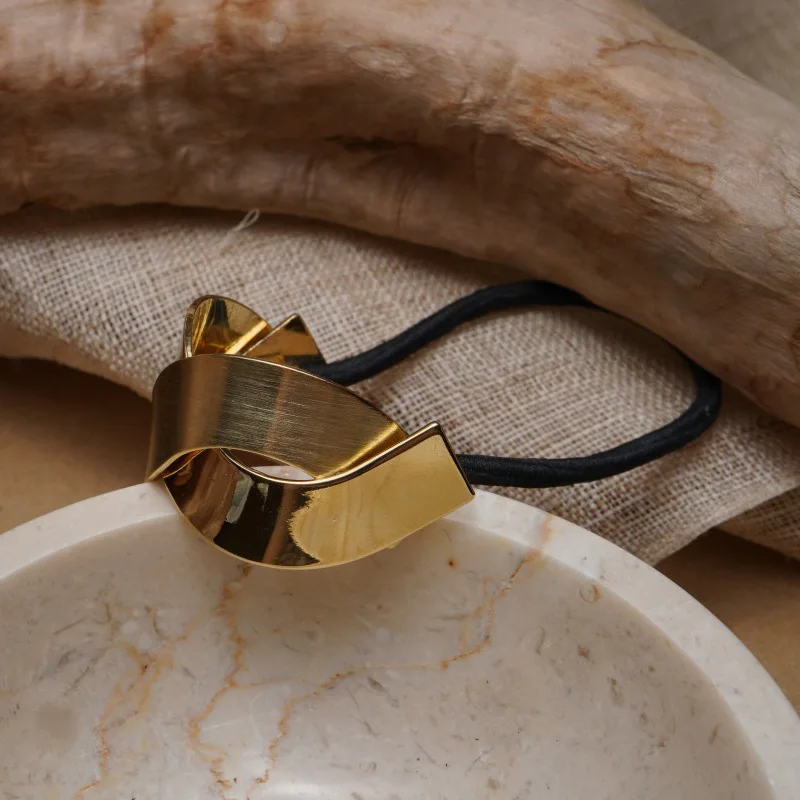 

Kpop New Aesthetic Smooth Brushed Stitching Metal Cross Hair Rope Hair Ring Hair Accessories Female Gold Silver Color Jewelery