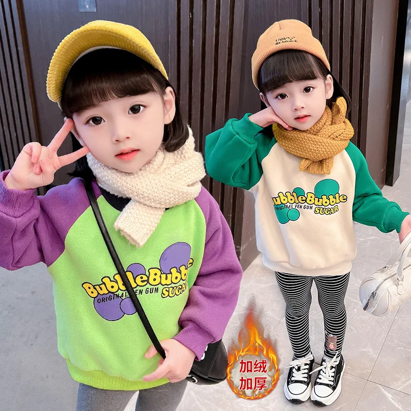 

Зимний новый детский двухслойный флисовый свитер контрастных цветов свитер для мальчиков и девочек с героями мультфильмов