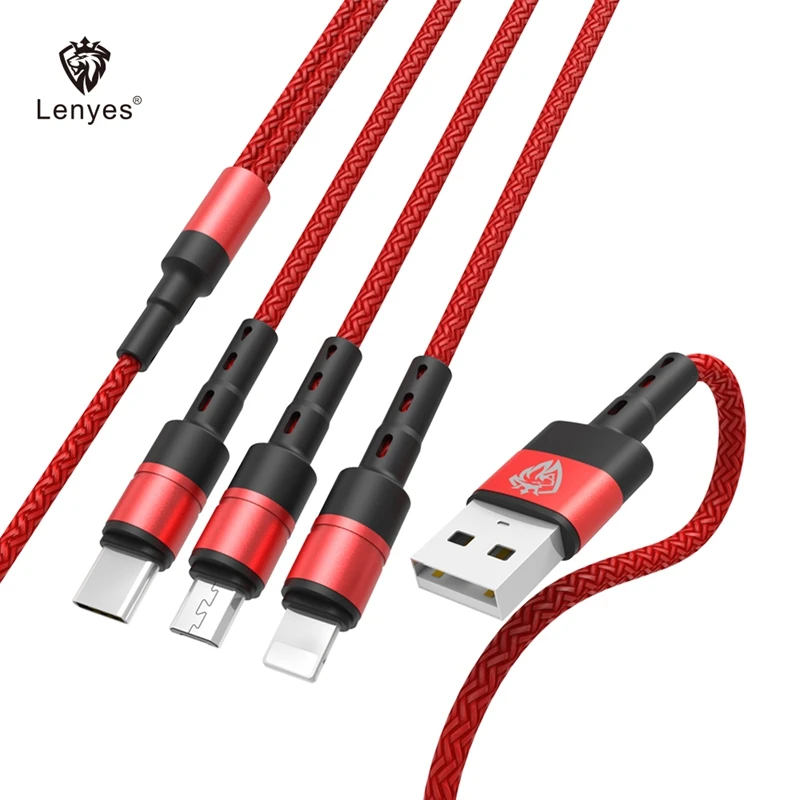 Lenyes 3 в 1 USB кабель 120 см для мобильных телефонов Micro V8 type C зарядные устройства линия
